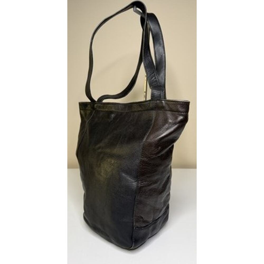 Vintage Naturally Yours Bucket Shoulder Bag Black Brown Leather Zip Dual Handles - Picture 2 of 15